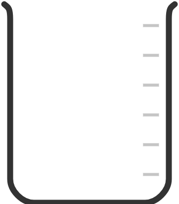 Illustration of a beaker, a simple cylindrical container used in laboratories for mixing, stirring, and heating chemicals, marked with volume measurements.