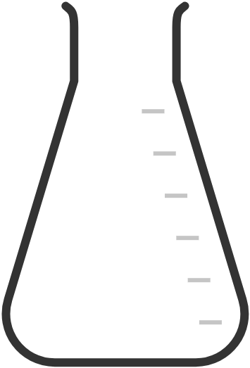 Illustration of a conical flask, a type of laboratory glassware with a conical body and cylindrical neck, used for mixing and heating chemicals.