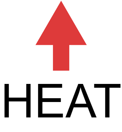 Illustration of a red upward arrow symbolizing the application of heat in a laboratory setting.