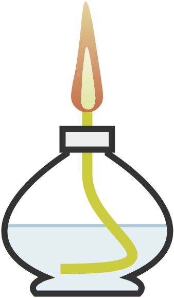 Illustration of a spirit burner, used in laboratories to produce a controlled flame for heating substances.