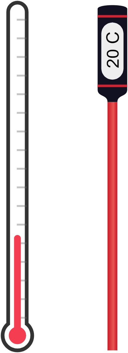 Illustration of two thermometers; one analogue and one digital