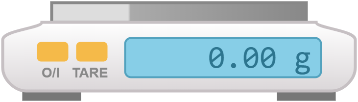 Illustration of a digital scale with a display reading 0.00 g