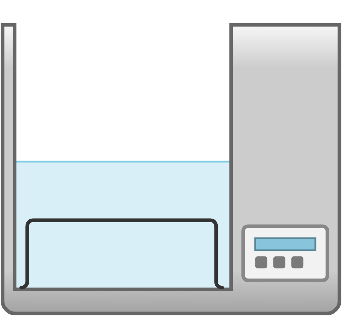 Illustration of a water bath, used to maintain samples at a constant temperature.