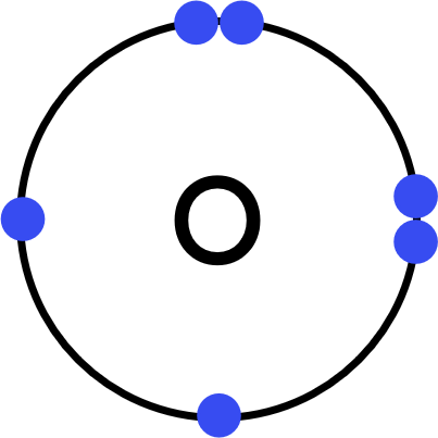 Oxygen atom showing only outer shell electrons (6)